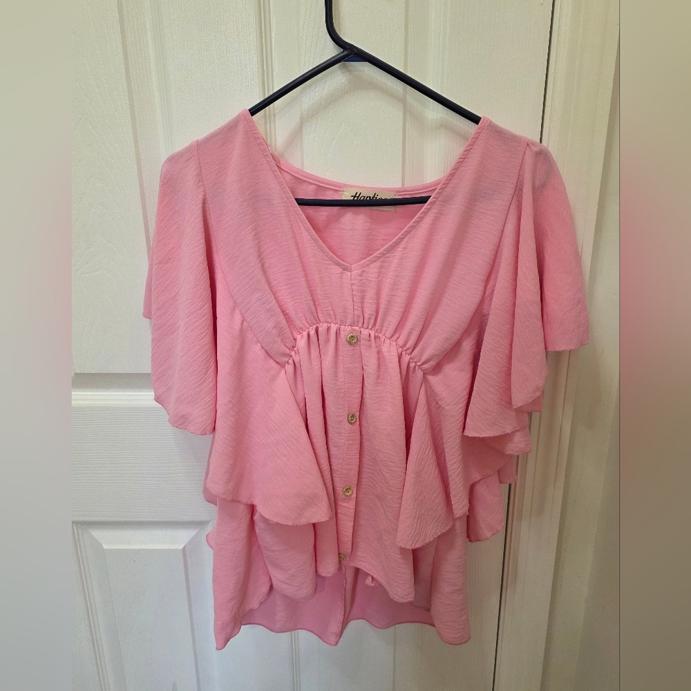 Elegant Pink Ruffled Blouse